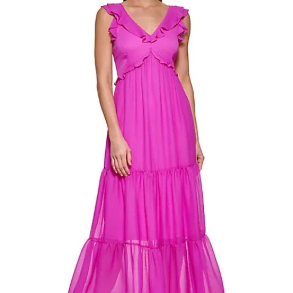 NWT DKNY Ruffle-Trim Tiered Gown